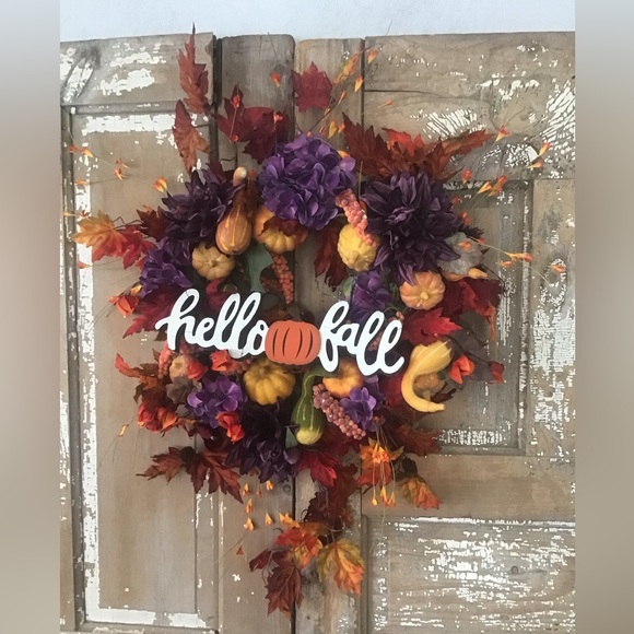 Handmade Designer Wreath Fall Silk 24”door Decor Pumpkins Leaves - Picture 7 of 9